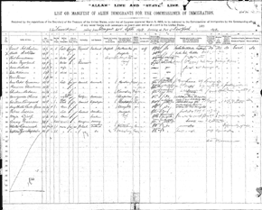 Ellis Island Passenger List, Port of New York, 1899